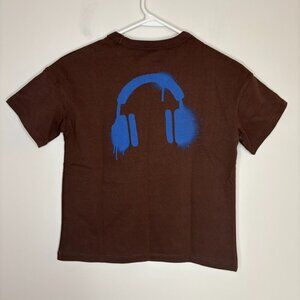 CAT & JACK NEW Oversized Short Sleeve Tee Boys S 6/7 Brown Blue Headphones Music